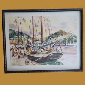 Vintage 1950s "Island Sloop" Framed Print By Cecile Johnson, AWS